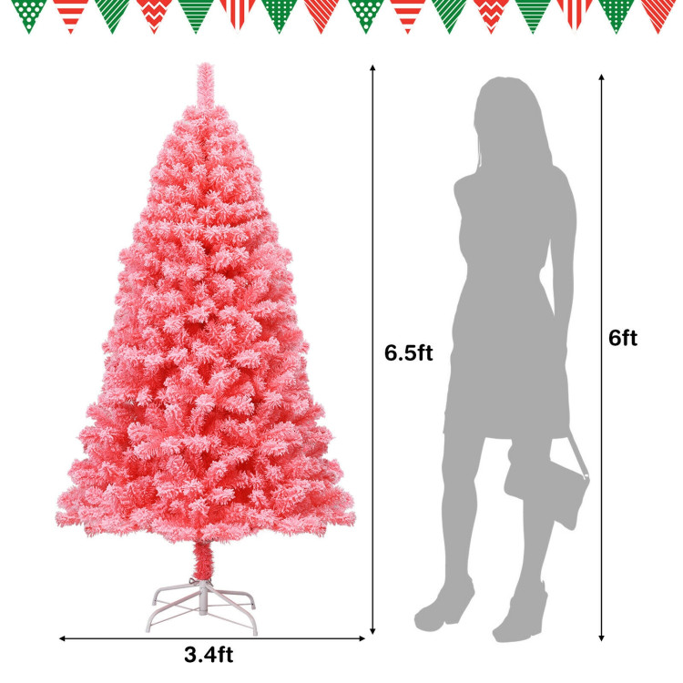 Pink Christmas Tree with Snow Flocked PVC Tips and Metal Stand-6.5 ftCostway Gallery View 4 of 10