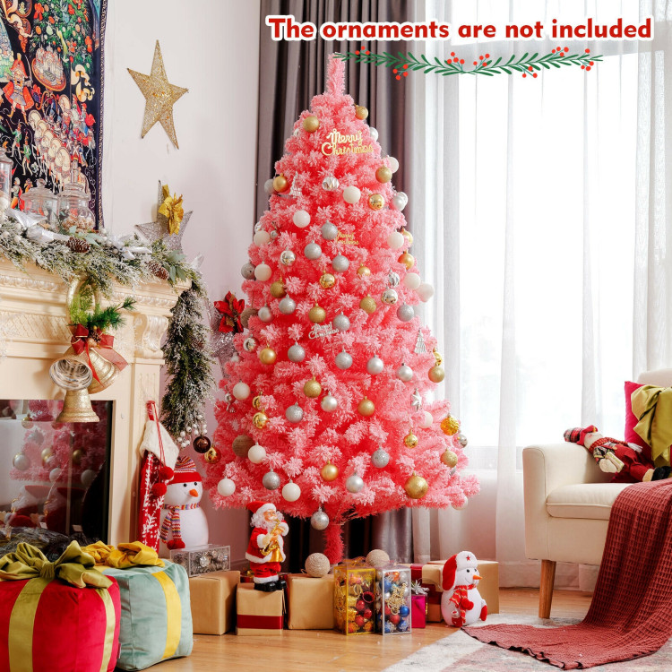 Pink Christmas Tree with Snow Flocked PVC Tips and Metal Stand-6.5 ftCostway Gallery View 2 of 10