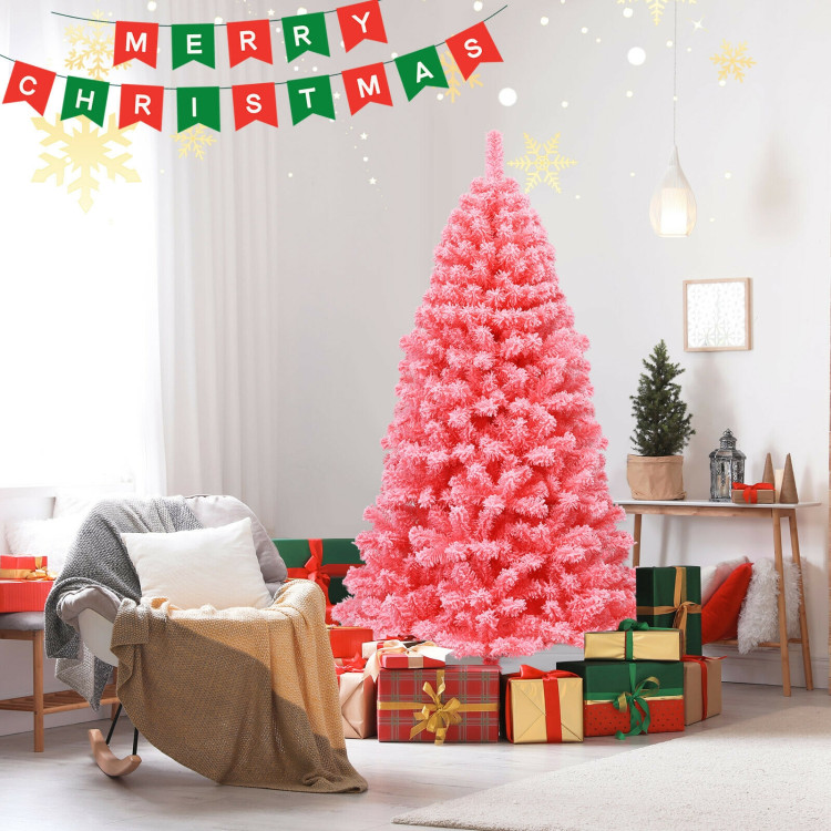 Pink Christmas Tree with Snow Flocked PVC Tips and Metal Stand-6.5 ftCostway Gallery View 6 of 10