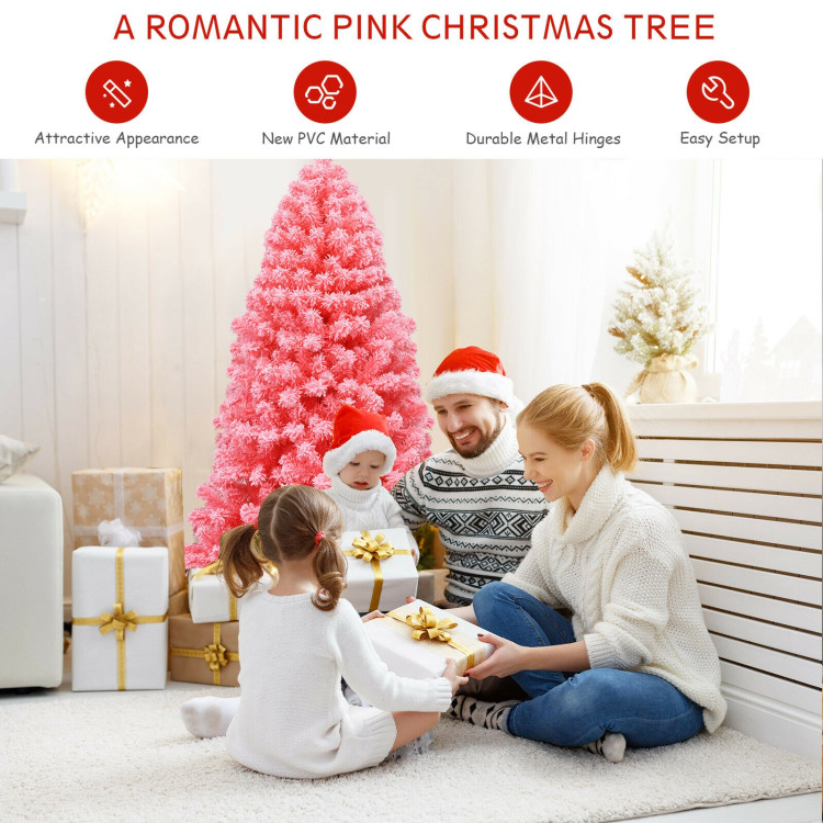 Pink Christmas Tree with Snow Flocked PVC Tips and Metal Stand-6.5 ftCostway Gallery View 3 of 10