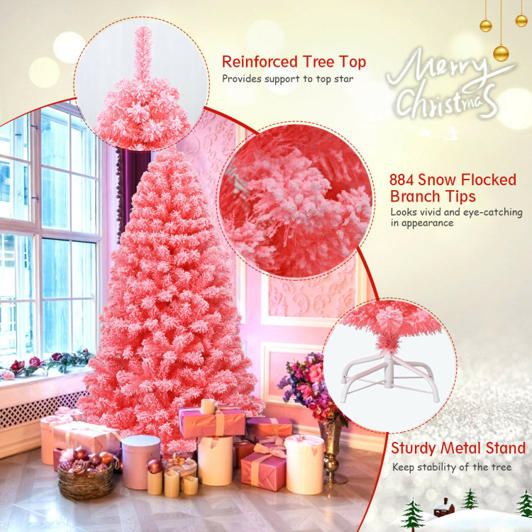 Pink Christmas Tree with Snow Flocked PVC Tips and Metal Stand-6.5 ftCostway Gallery View 5 of 10