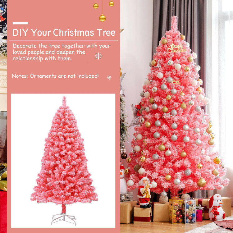 Pink Christmas Tree with Snow Flocked PVC Tips and Metal Stand-6.5 ftCostway Gallery View 10 of 10