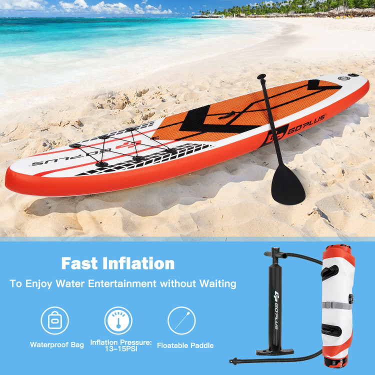 10.5 Feet Inflatable Stand Up Paddle Board with Carrying Bag and Aluminum Paddle-MCostway Gallery View 3 of 12