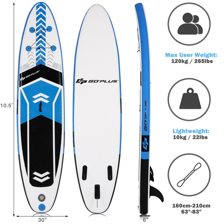 10.5 Feet Inflatable Stand Up Paddle Board with Carrying Bag and Aluminum Paddle-MCostway Gallery View 5 of 12