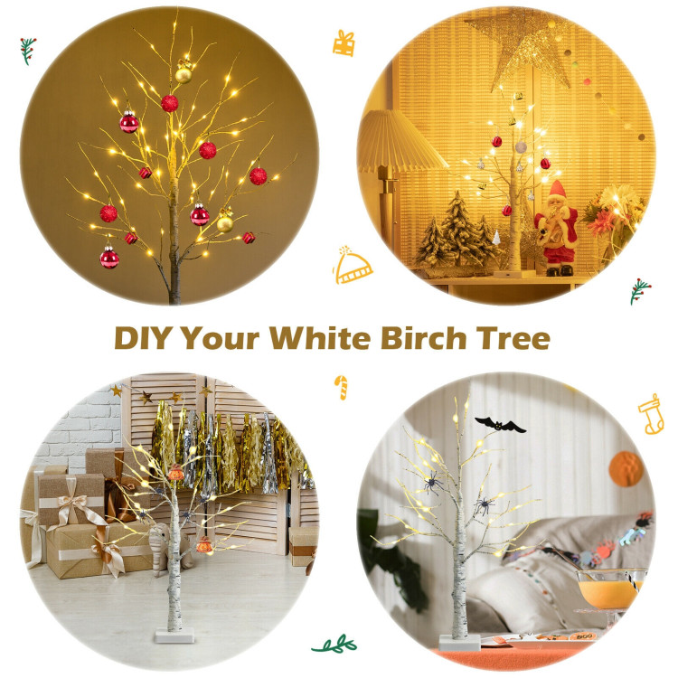 2 Feet Pre-lit White Twig Birch Tree Battery Powered for Christmas HolidayCostway Gallery View 11 of 11