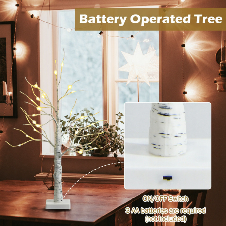 2 Feet Pre-lit White Twig Birch Tree Battery Powered for Christmas HolidayCostway Gallery View 3 of 11