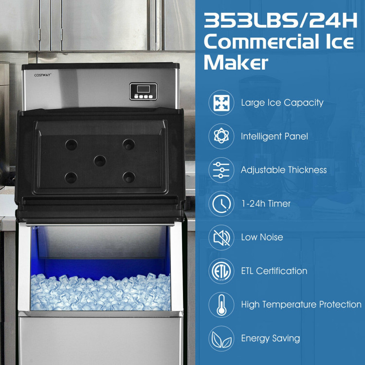 353LBS/24H Split Commercial Ice Maker with 198 LBS Storage BinCostway Gallery View 7 of 12