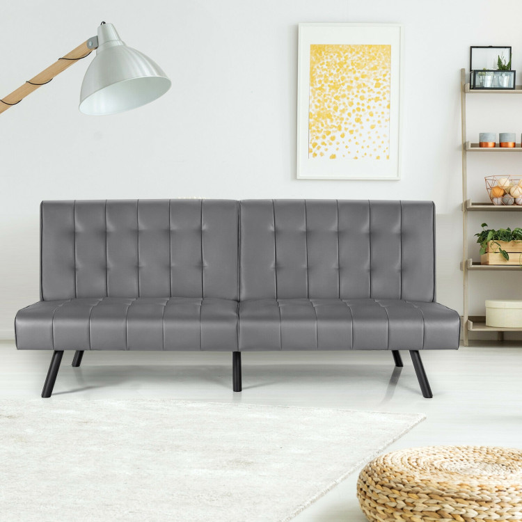 Futon Sofa Bed PU Leather Convertible Folding Couch Sleeper Lounge-GrayCostway Gallery View 7 of 12