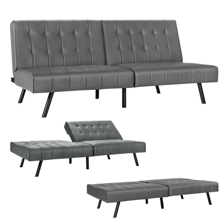 Futon Sofa Bed PU Leather Convertible Folding Couch Sleeper Lounge-GrayCostway Gallery View 9 of 12