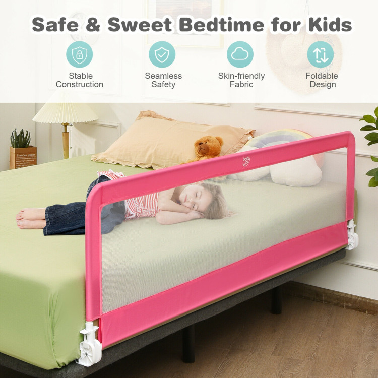 71 Inch Extra Long Swing Down Bed Guardrail with Safety Straps-PinkCostway Gallery View 2 of 11