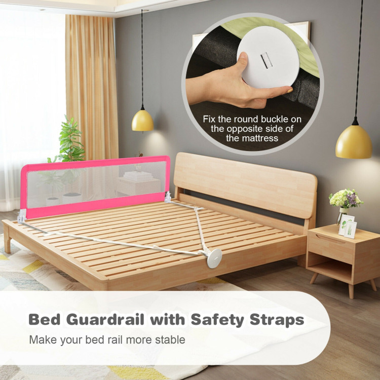 71 Inch Extra Long Swing Down Bed Guardrail with Safety Straps-PinkCostway Gallery View 11 of 11