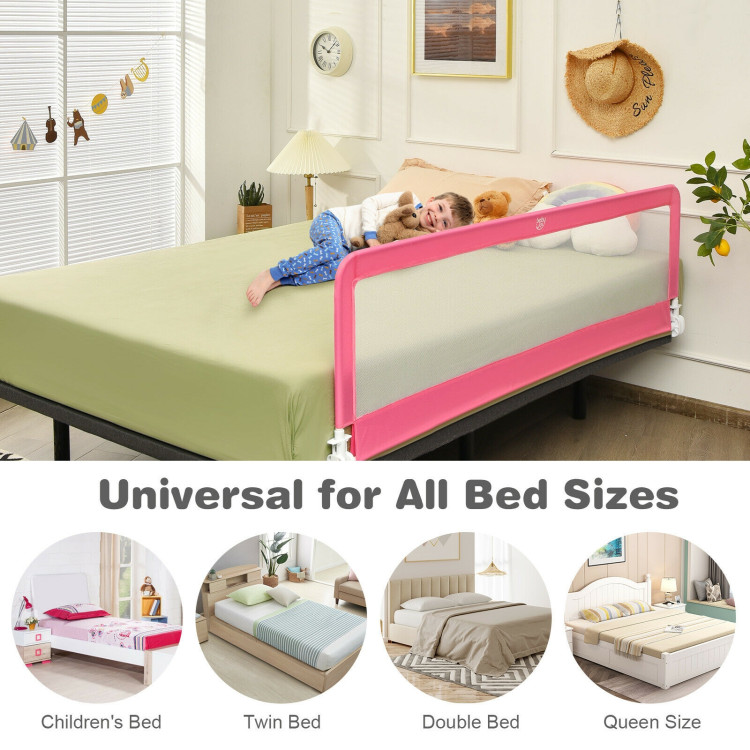 71 Inch Extra Long Swing Down Bed Guardrail with Safety Straps-PinkCostway Gallery View 9 of 11