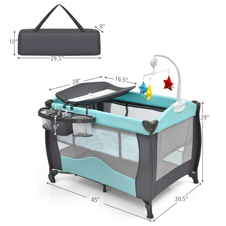 3-in-1 Baby Playard Portable Infant Nursery Center with Music Box-GreenCostway Gallery View 5 of 13