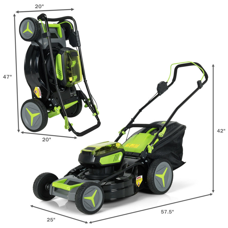 40V 18 Inch Brushless Cordless Push Lawn Mower 4.0Ah Batteries and 2 Chargers-GreenCostway Gallery View 4 of 10