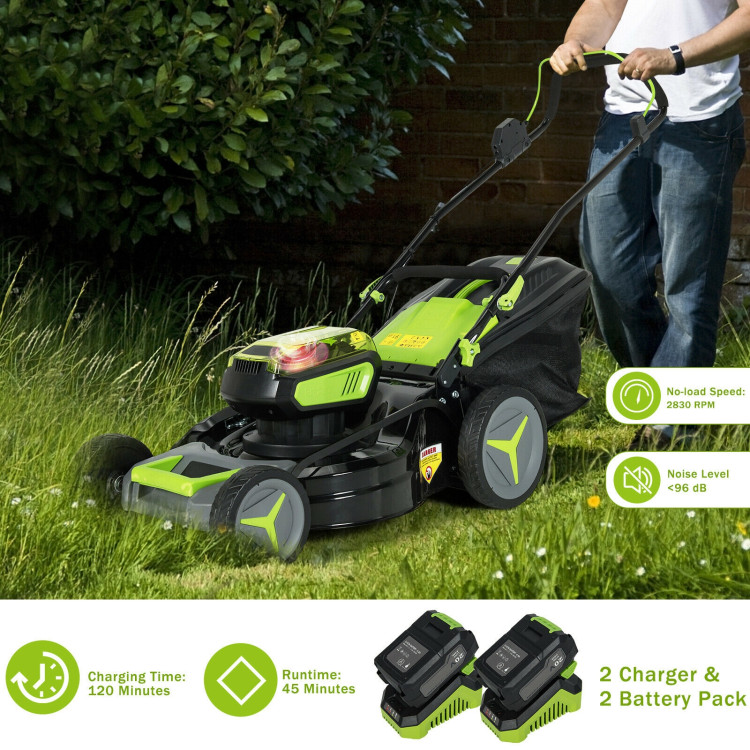 40V 18 Inch Brushless Cordless Push Lawn Mower 4.0Ah Batteries and 2 Chargers-GreenCostway Gallery View 2 of 10
