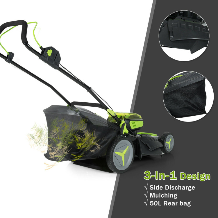 40V 18 inch Brushless Cordless Push Lawn Mower 4.0Ah Batteries and 2 Chargers-Green | Costway