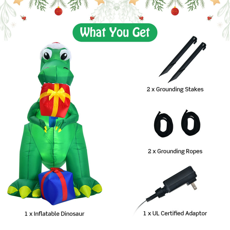 6 Feet Christmas Inflatable Dinosaur for Indoor and OutdoorCostway Gallery View 6 of 11