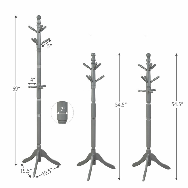 Entryway Height Adjustable Coat Stand with 9 Hooks-GrayCostway Gallery View 11 of 12