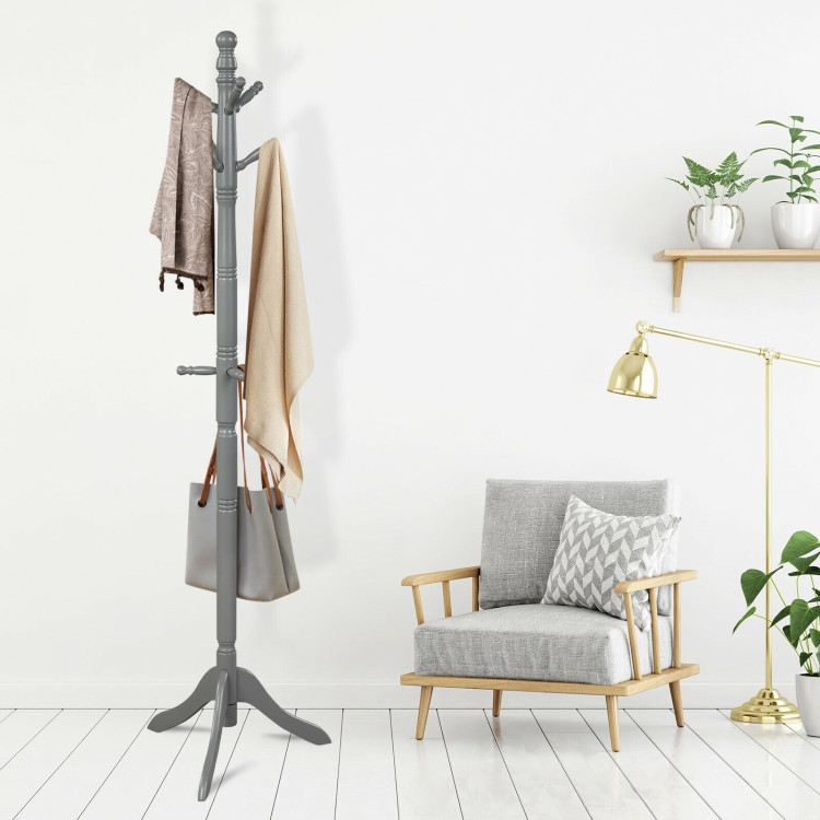 Entryway Height Adjustable Coat Stand with 9 Hooks-GrayCostway Gallery View 7 of 12