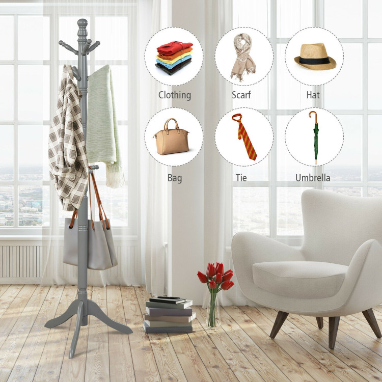 Entryway Height Adjustable Coat Stand with 9 Hooks-GrayCostway Gallery View 12 of 12