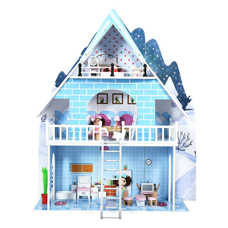 Wooden Dollhouse 3-Story Pretend Playset with Furniture and Doll Gift for Age 3+ YearCostway Gallery View 6 of 10