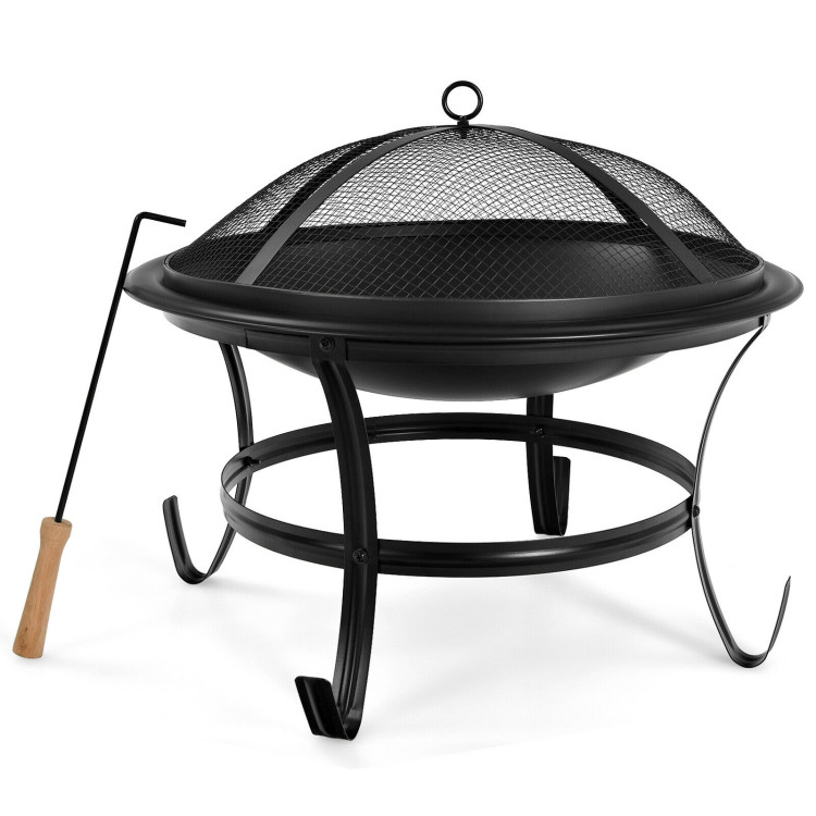 22 Inch Steel Outdoor Fire Pit Bowl With Wood GrateCostway Gallery View 1 of 12