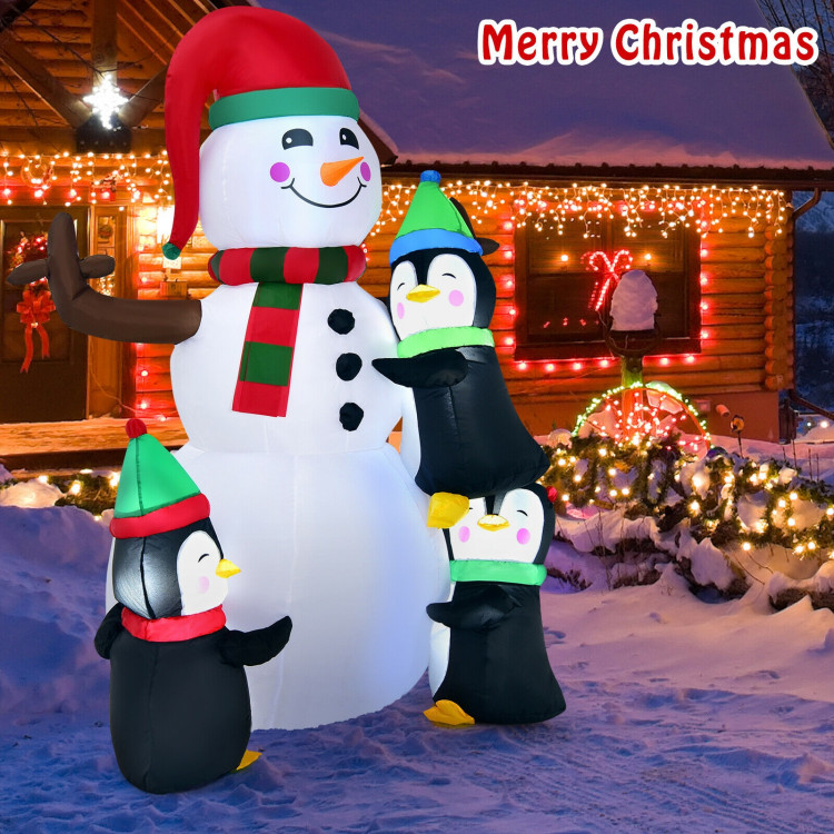 6 Feet Christmas Quick Inflatable Snowman with PenguinsCostway Gallery View 8 of 10