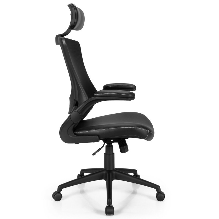 High-Back Executive Chair with Adjustable Lumbar Support and Headrest-BlackCostway Gallery View 8 of 12