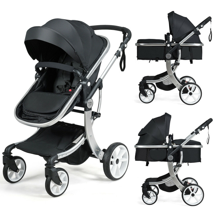 Folding Aluminum Infant Reversible Stroller with Diaper Bag-BlackCostway Gallery View 3 of 10