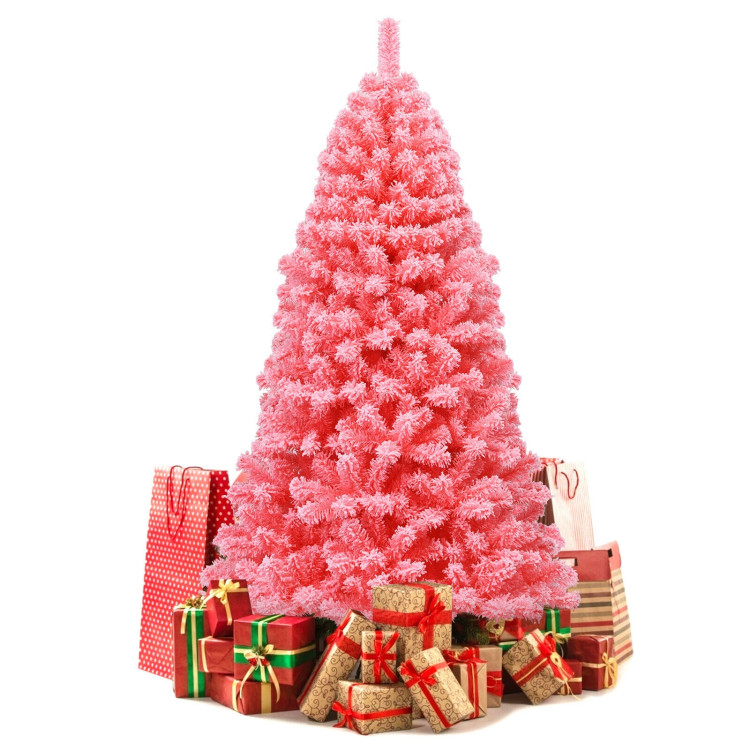 Pink Christmas Tree with Snow Flocked PVC Tips and Metal Stand-6.5 ftCostway Gallery View 8 of 10