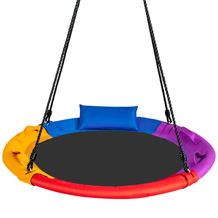 40 inch Saucer Tree Outdoor Round Platform Swing with Pillow and Handle-MulticolorCostway Gallery View 3 of 11