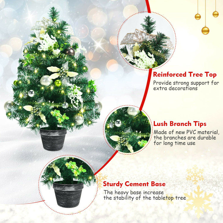 2 Feet Pre-lit Battery Operated Tabletop Artificial Christmas Tree with ...