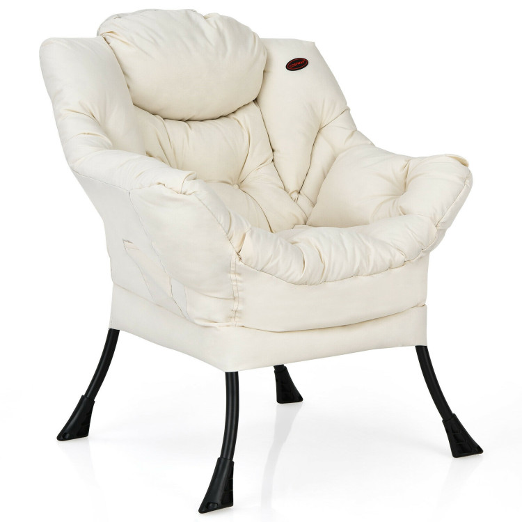 Modern Polyester Fabric Lazy Chair with Steel Frame and Side Pocket-BeigeCostway Gallery View 9 of 12