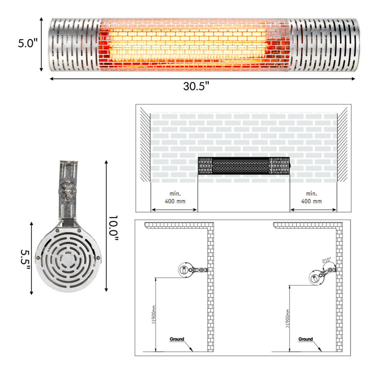 1500W Indoorand Outdoor Electric Heater with 2 Power Settings -SilverCostway Gallery View 4 of 11