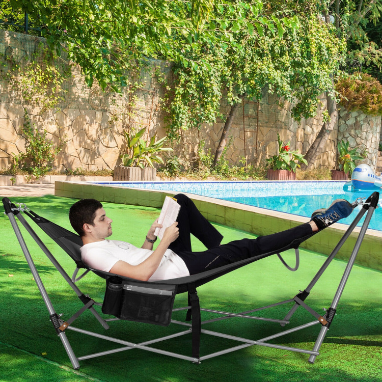 Portable Folding Hammock with Hammock Stand-GrayCostway Gallery View 6 of 10