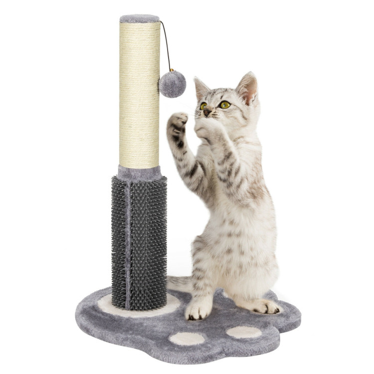 20.5 inch Tall Cat Scratching Post Claw Scratcher with Sisal Rope and Plush Ball-GrayCostway Gallery View 7 of 12