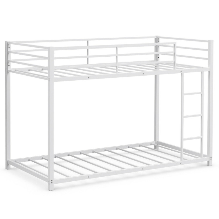 Sturdy Metal Bunk Bed Frame Twin Over Twin with Safety Guard Rails and Side Ladder-WhiteCostway Gallery View 1 of 12