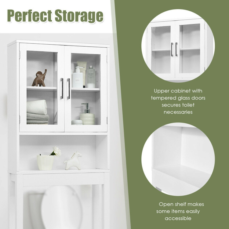 Over the Toilet Storage Cabinet Bathroom Space Saver with Tempered Glass DoorCostway Gallery View 10 of 12