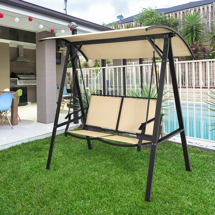 Outdoor Porch Steel Hanging 2-Seat Swing Loveseat with Canopy-BeigeCostway Gallery View 2 of 10