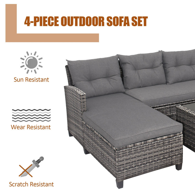 4 Pieces Patio Rattan Furniture Set with Cushion and Table ShelfCostway Gallery View 10 of 11