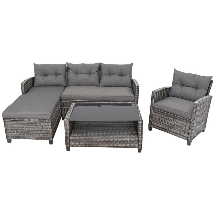 4 Pieces Patio Rattan Furniture Set with Cushion and Table ShelfCostway Gallery View 7 of 11
