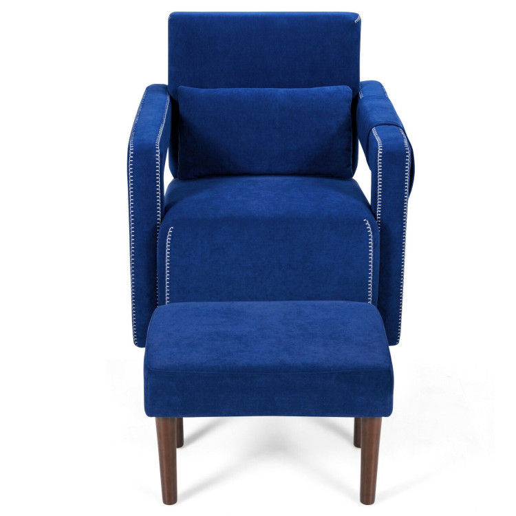 Modern Berber Fleece Single Sofa Chair with Ottoman and Waist Pillow-BlueCostway Gallery View 7 of 12