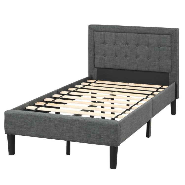 Twin Size Upholstered Bed Frame with Button Tufted HeadboardCostway Gallery View 4 of 11