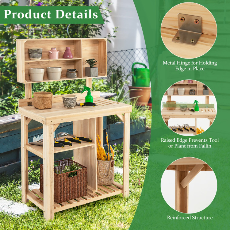 Garden Wooden Potting Table Workstation with Storage ShelfCostway Gallery View 8 of 10