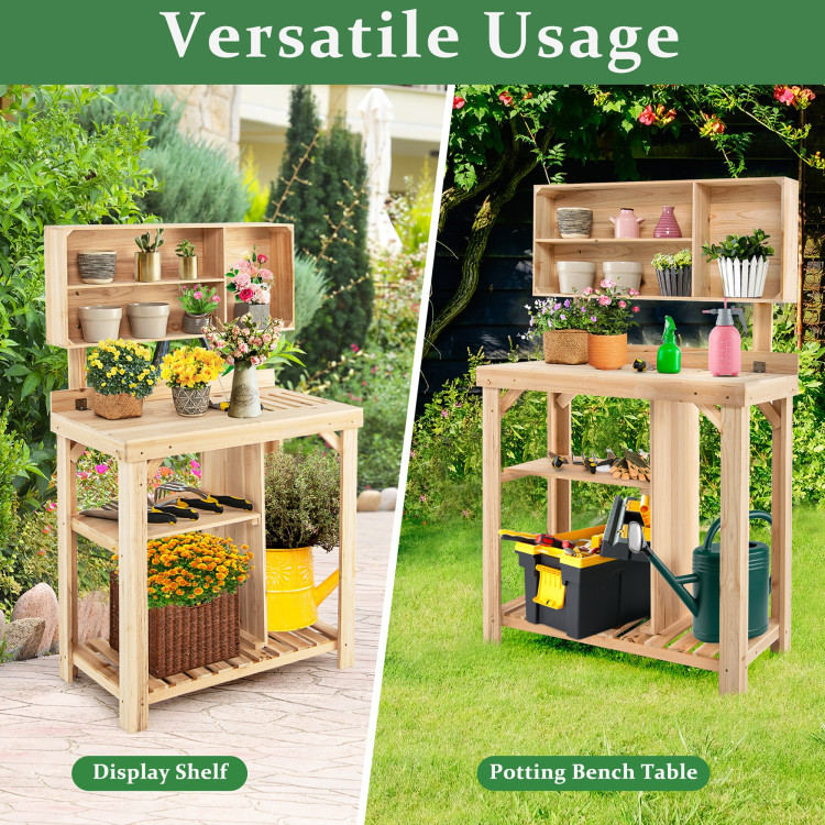Garden Wooden Potting Table Workstation with Storage ShelfCostway Gallery View 9 of 10