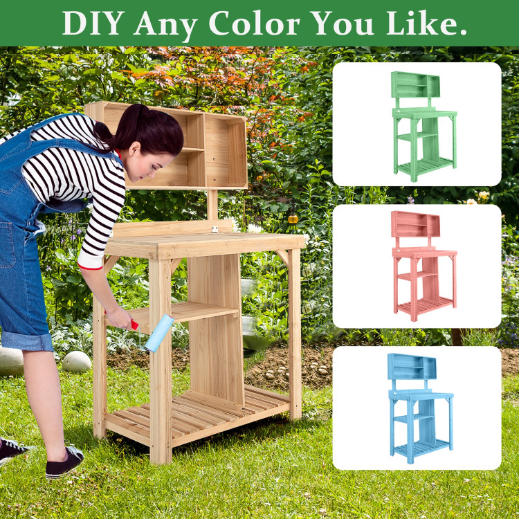 Garden Wooden Potting Table Workstation with Storage ShelfCostway Gallery View 10 of 10