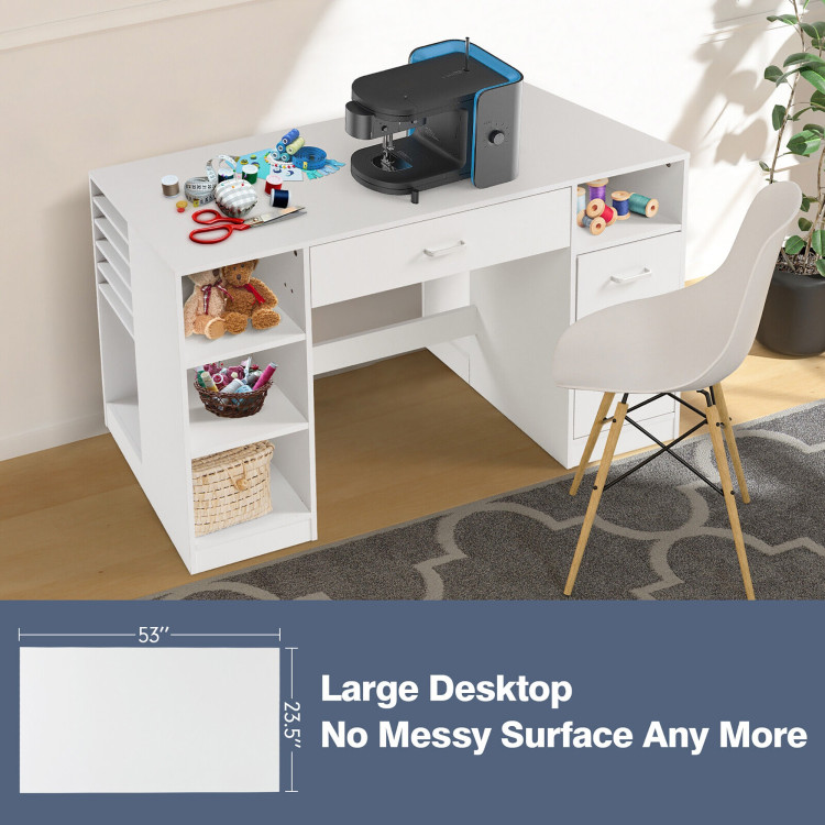Counter Height Sewing Craft Table Computer Desk with Adjustable Shelves and  Drawer - Costway