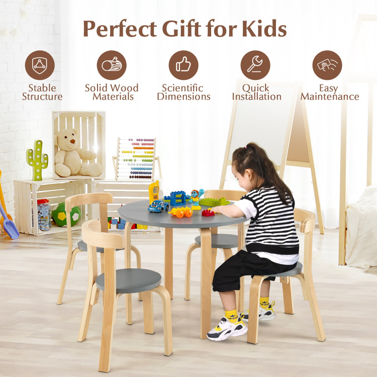 5-Piece Kids Wooden Curved Back Activity Table and Chair Set with Toy Bricks GreyCostway Gallery View 3 of 11