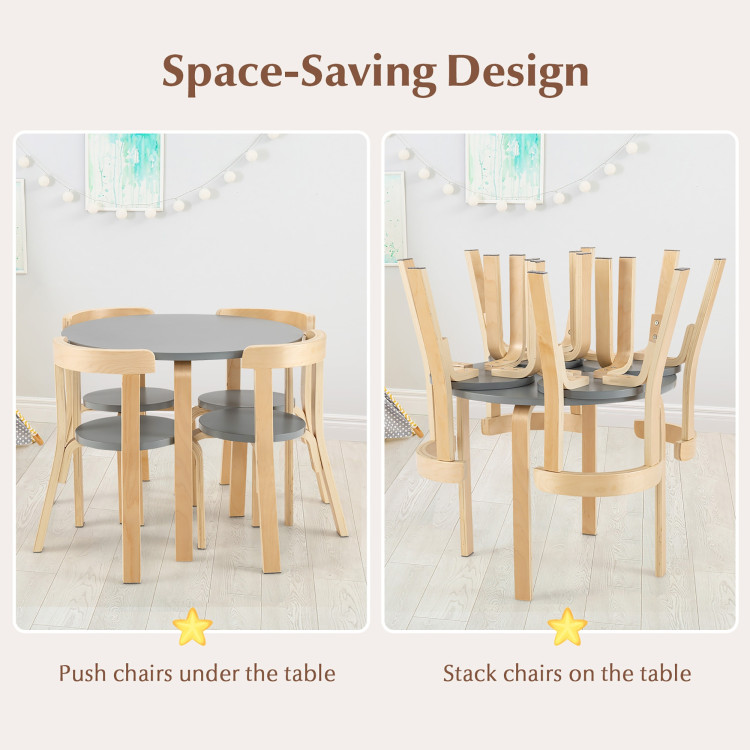 5-Piece Kids Wooden Curved Back Activity Table and Chair Set with Toy Bricks GreyCostway Gallery View 8 of 11