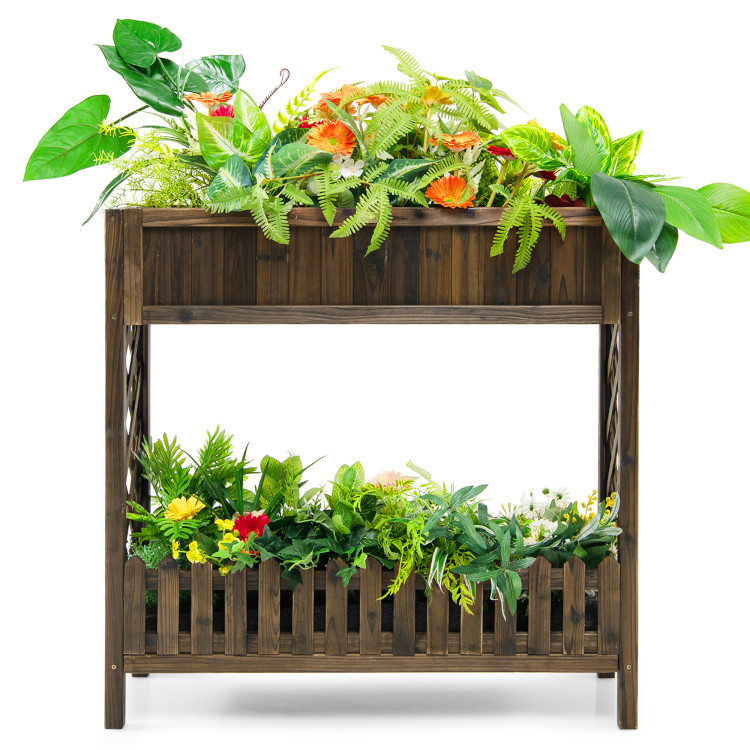 2-Tier Wood Raised Garden Bed for Vegetable and FruitCostway Gallery View 7 of 10